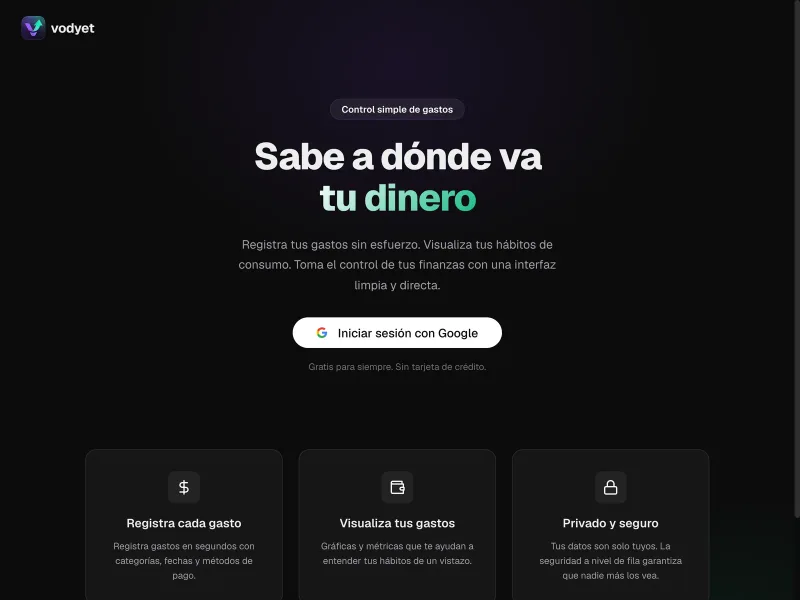 Vodyet personal finance website introducing its expense tracker